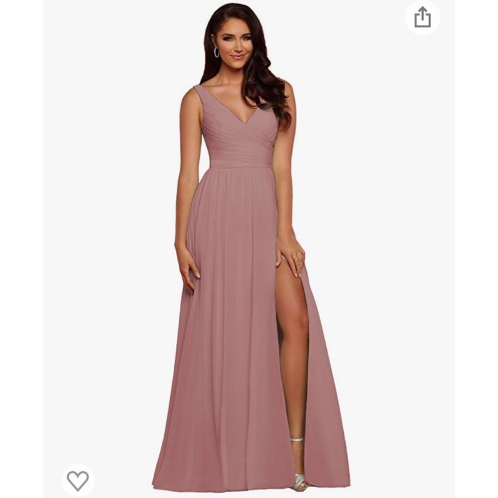 V-Neck Dress with Slit Chiffon A-line Pleated Formal Dresses